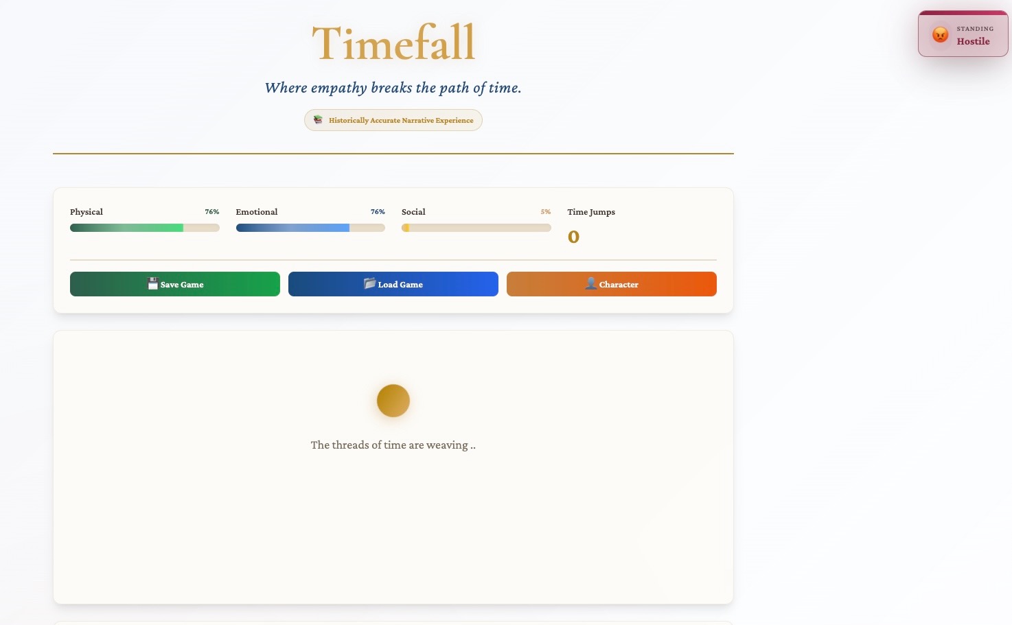Status bars showing physical, emotional, and social condition
